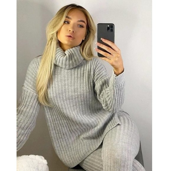 Gray Long Sleeve Turtle Neck Top and Leggings Set - Picture 10 of 11